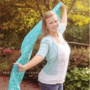 Blue-green floral scarf